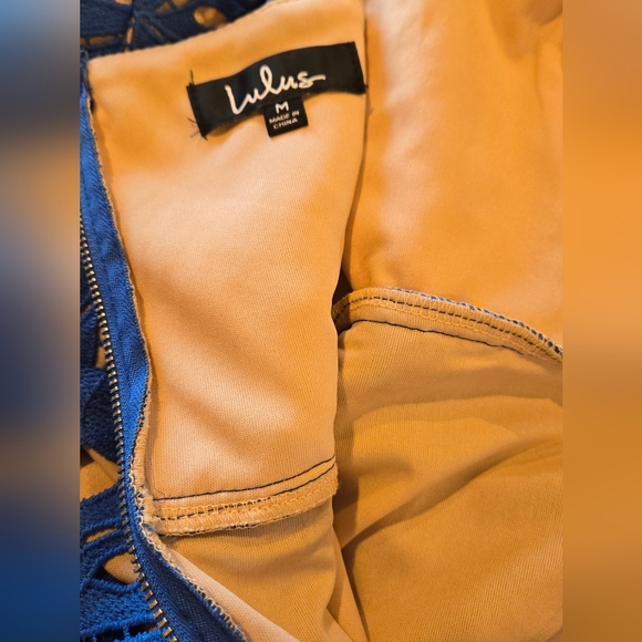 Lulu's Strapless Royal Blue Lace Cutout Dress - Picture 6 of 7